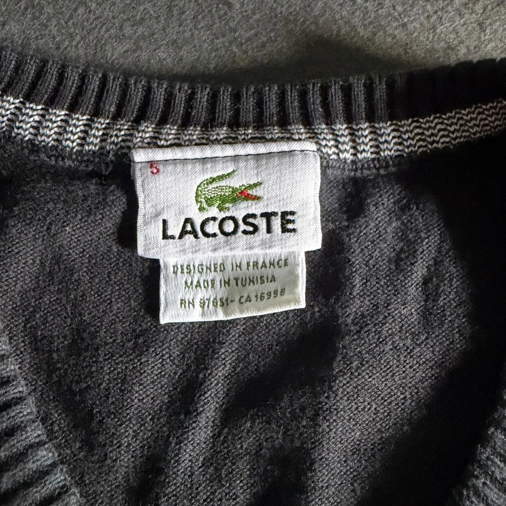 Lacoste V-Neck Sweater Mens 5 Large Black Cotton French Classic Comfort Logo